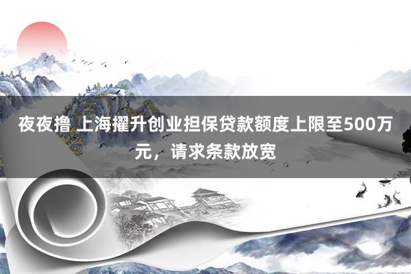 夜夜撸 上海擢升创业担保贷款额度上限至500万元，请求条款放宽