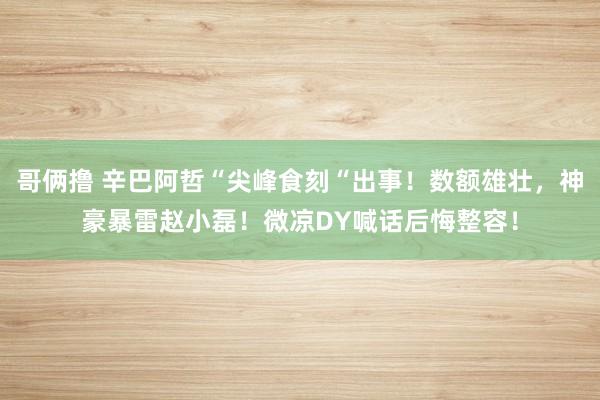 哥俩撸 辛巴阿哲“尖峰食刻“出事！数额雄壮，神豪暴雷赵小磊！微凉DY喊话后悔整容！