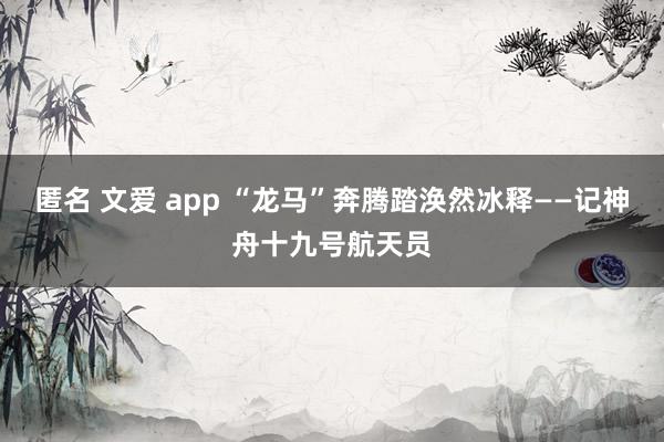 匿名 文爱 app “龙马”奔腾踏涣然冰释——记神舟十九号航天员