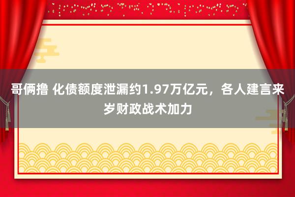 哥俩撸 化债额度泄漏约1.97万亿元，各人建言来岁财政战术加力