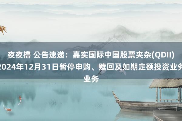 夜夜撸 公告速递：嘉实国际中国股票夹杂(QDII)2024年12月31日暂停申购、赎回及如期定额投资业务