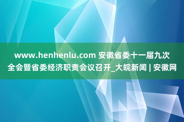 www.henhenlu.com 安徽省委十一届九次全会暨省委经济职责会议召开_大皖新闻 | 安徽网