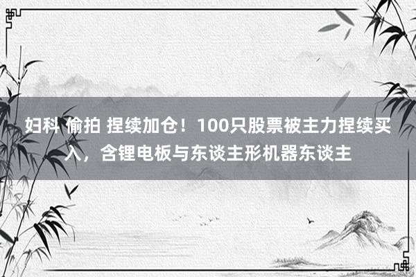 妇科 偷拍 捏续加仓！100只股票被主力捏续买入，含锂电板与东谈主形机器东谈主